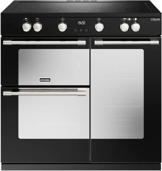 Stoves Sterling Deluxe ST DX STER D900Ei TCH BK 90cm Electric Range Cooker with Induction Hob - Black - A/A/A Rated