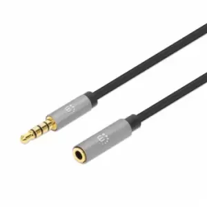 Manhattan Stereo Audio 3.5mm Extension Cable 3m Male/Female Slim Design Black/Silver Premium with 24 karat gold plated contacts and pure oxygen-free c