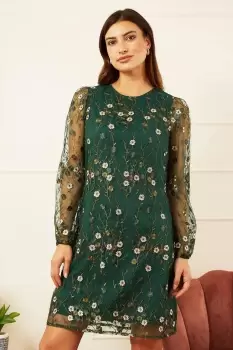 Green Embroidered Floral Tunic Dress