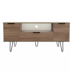 Hirato Ready Assembled Wide TV Unit Carini Walnut With Black Metal Hairpin Legs
