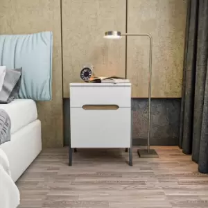Neva Nightstand With Drawer And Cabinet, End Table With Storage, Side Table For Bedroom, Living Room - Walnut And White And Black - Decorotika