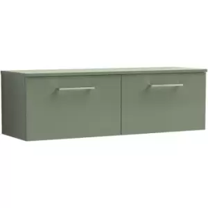 Arno Satin Green 1200mm Wall Hung 2 Drawer Vanity Unit with Worktop - ARN822W2 - Satin Green - Nuie