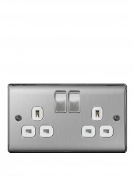 British General Brushed Steel 13A 2G Double Switched Socket