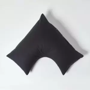 Black Egyptian Cotton v Shaped Pillowcase 200 Thread Count - Black - Black - Homescapes