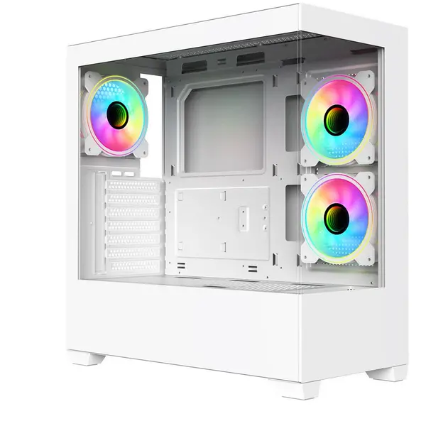 CiT Sense White ATX Gaming Case with Tempered Glass Front and Side Panels - CIT-SENSE-W