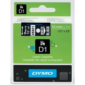 Dymo 45021 White on Black Label Tape 12mm x 7mm