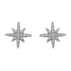 Sterling Silver Pave Starburst Star Stud Earrings