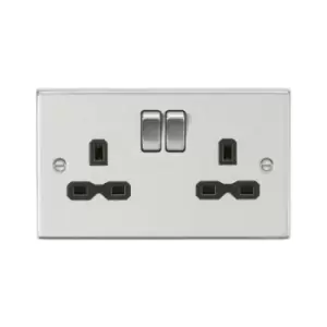 Knightsbridge - 13A 2G dp Switched Socket with Black Insert - Square Edge Brushed Chrome