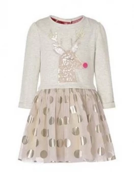Monsoon Baby Girls Christmas Reindeer Sweat Disco Dress - Pink, Size 0-3 Months