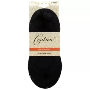 Couture Womens/Ladies Lace Liner Socks (Pack of 2) (One Size) (Black)