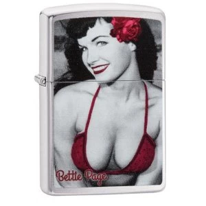 Zippo Bettie Page Red Rose Brushed Chrome Finish Windproof Lighter