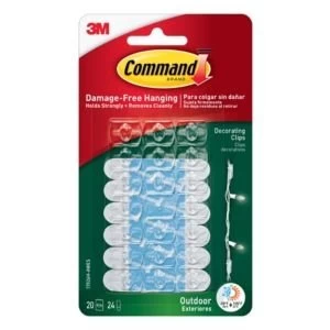 3M Command outdoor range Clear white Plastic External decorating clips Pack of 20
