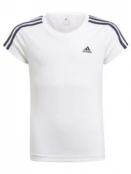 adidas Junior Girls 3-Stripes T-Shirt - White/Navy, Size 5-6 Years, Women