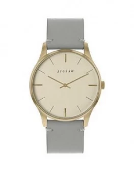 Jigsaw Jigsaw Champagne And Gold Detail Dial Grey Leather Strap Ladies Watch