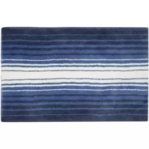 Blue and White Stripe Cotton Bath Mat - Blue - Blue - Blue - Homescapes