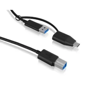 ICY BOX USB cable USB 3.2 1st Gen (USB 3.0 / USB 3.1 1st Gen) USB-B plug, USB-A socket, USB-C plug 1m Black 60858