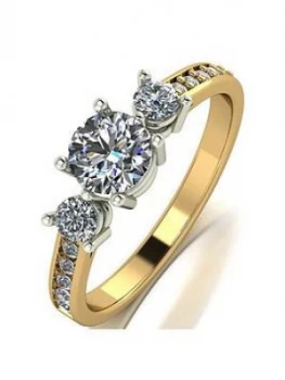 Moissanite 9ct Yellow Gold 1ct Equivalent Trilogy Ring, Gold, Size Q, Women
