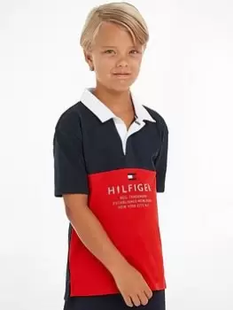 Tommy Hilfiger Boys Colorblock Short Sleeve Polo Shirt - Red/White/Blue, Multi, Size 4 Years