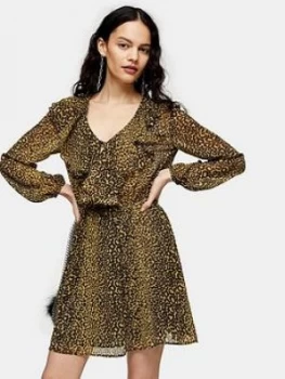 Topshop Ruffle Bed Jacket Mini Dress - Mustard, Mustard, Size 12, Women