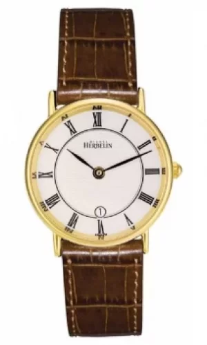 Michel Herbelin Womens Gold Plated Classic Leather Strap Watch