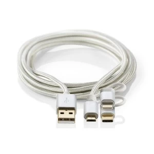 Nedis 3 in 1 USB-A to Lightning Connector, USB-C, Micro USB Cable - 1m Braided
