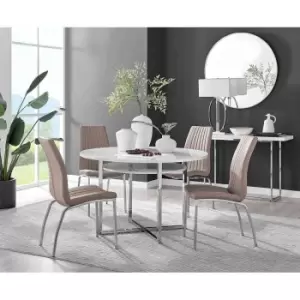 Furniture Box Adley White High Gloss Storage Dining Table and 4 Cappuccino Isco Chairs