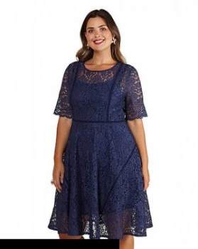 Yumi Curves Fit And Flare Navy Lace Dres