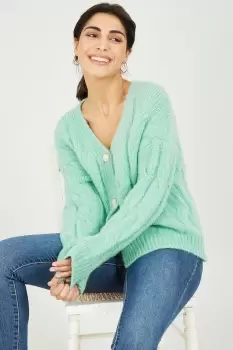 Chunky Knit Cable Cardigan in Green
