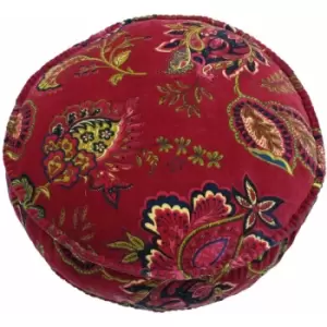 Riva Paoletti - Malisa Paisley Indian Print Faux Velvet Pom Pom Fringed Cushion Cover, Pomegranate, 12 x 50 Cm