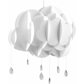 45cm Childrens Bedroom White Rain Cloud Acrylic Jewel Raindrop Water Droplets Ceiling Pendant Light Shade - No Bulb