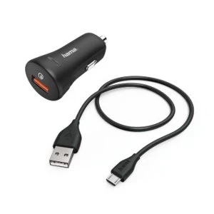 Hama Car Charger Set, Micro USB,3A, QC3.0 Charger+Micro-USB Cable,1.5m,black