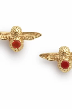 Celebration Stones Gold & Red Agate (July) Bee Stud Earrings OBJAME101