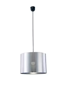 Dako Black Ceiling Pendant 1 Light E27 with 350 x 250mm Metallic Chrome Cylinder Shade, c, w Ceiling Bracket