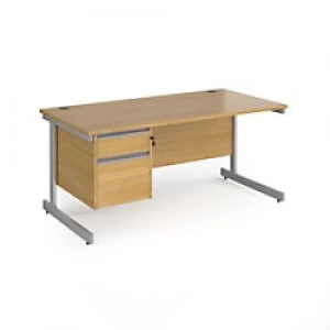 Dams International Straight Desk with Oak Coloured MFC Top and Silver Frame Cantilever Legs and 2 Lockable Drawer Pedestal Contract 25 1600 x 800 x 72