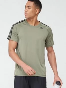 Adidas 3 Stripe Training T-Shirt - Green, Size L, Men