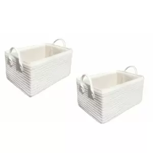 Neon Bright Colours Toys Baby Nursery Organiser Cupboard Storage Basket + Handle Hamper basket [White,Set of 2 Large] - White