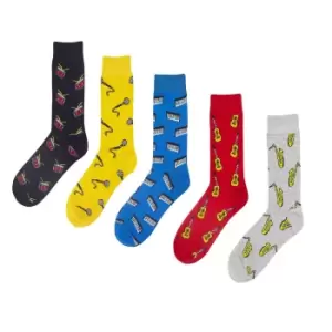 Brave Soul Mens Musical Instrument Design Socks (Pack Of 5 Pairs) (7-11 UK) (Multicoloured)