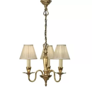 Asquith 3 Light Multi Arm Ceiling Pendant Chandelier Solid Brass, Beige organza effect fabric, E14