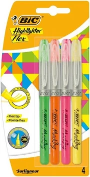 Bic Highlighter Flex Brush Tip Assorted Colours (Pack of 4) 942041