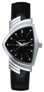 Hamilton Mens Ventura Quartz Black Leather Strap Black Dial Watch