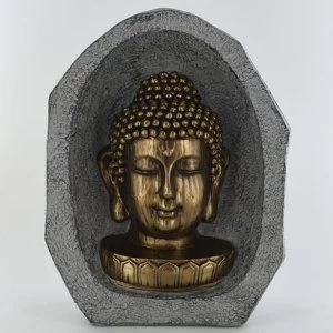 Gold Buddha Head In Stone Sculpture 23cm