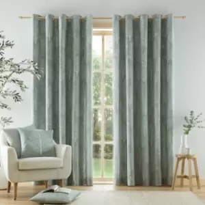Alder Trees 100% Cotton Lined Eyelet Curtains, Sage Green, 66 x 72" - Catherine Lansfield