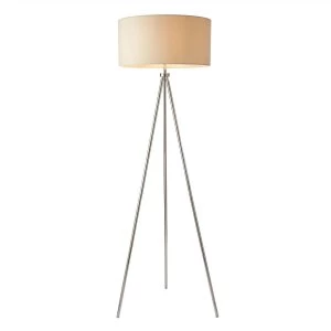 1 Light Floor Lamp Chrome, Ivory Linen Effect, E27