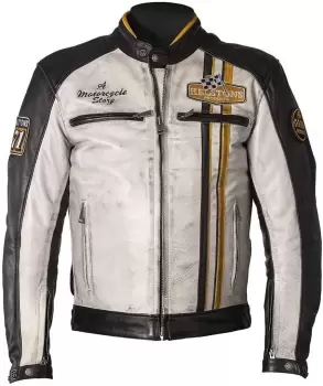 Helstons Indy Motorcycle Leather Jacket, black-white-yellow, Size S, black-white-yellow, Size S