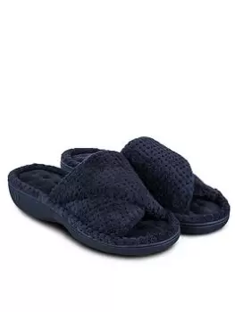 TOTES Popcorn Turnover Open Toe Slider With 360 Comfort, Memory Foam & Pillowstep - Navy, Size 4, Women