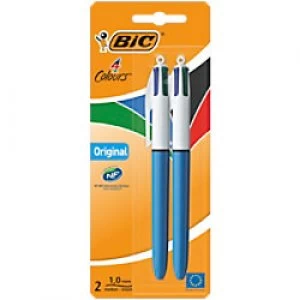 BIC 4 Colours Retractable Ballpoint Pen with Grip Medium 0.4mm Pack of 2