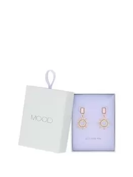 Mood Rose Gold Pink Baguette And Crystal Celestial Drop Earrings - Gift Boxed