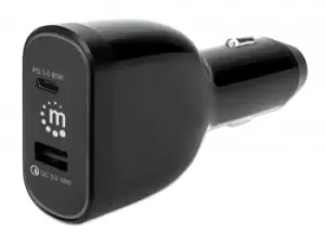 Manhattan Car/Auto Mobile Device Charger, USB-C & USB-A Outputs,...