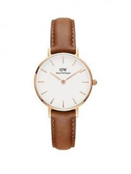 Daniel Wellington Durham White And Rose Gold Detail 28Mm Dial Brown Leather Strap Watch