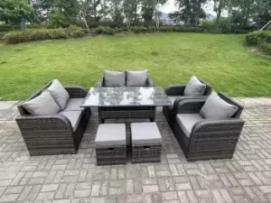 8 Seater PE Rattan Garden Furniture Set Reclining Chair 2 Seater Love Sofa Set Outdoor Dining Table 2 Stools